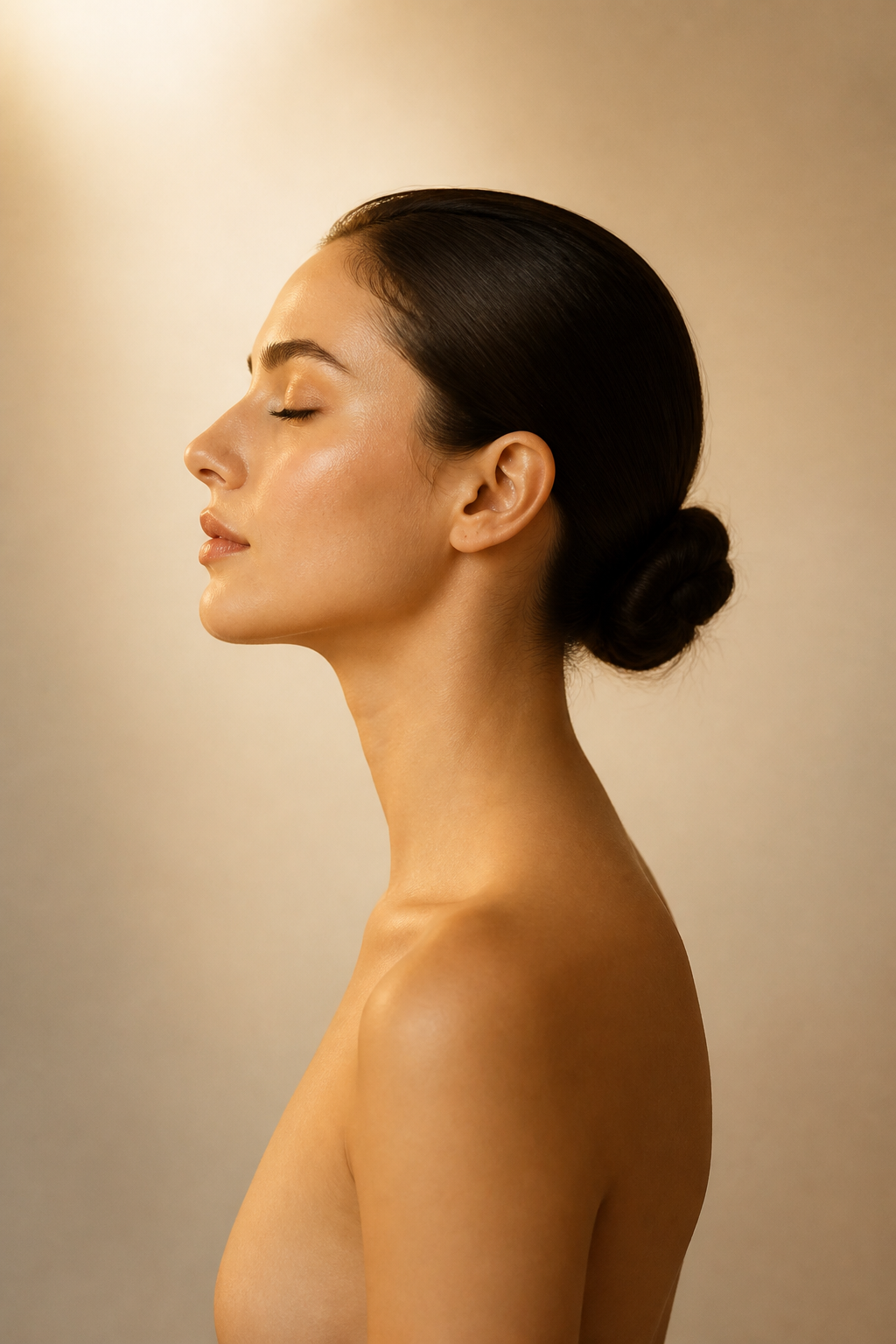 The Curator — refined portrait of a woman in profile with a sleek low bun